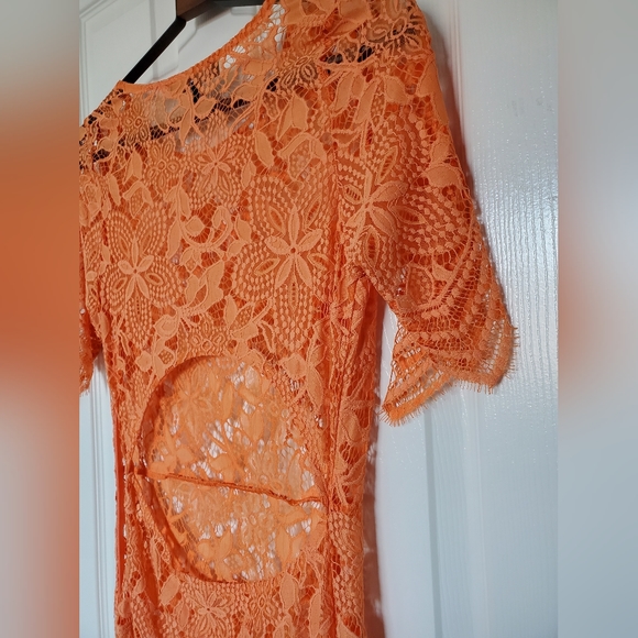NWOT For Love & Lemons Orange Lace Midi Dress - Picture 2 of 9